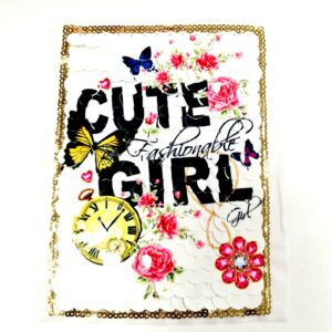 Апликация за пришиване CUTE GIRL с пайети 12см х 16см