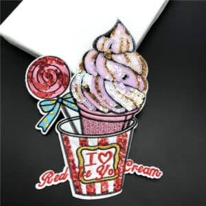 Апликация Red Ice Cream с пайети, 19 см х 16.5 см, за пришиване