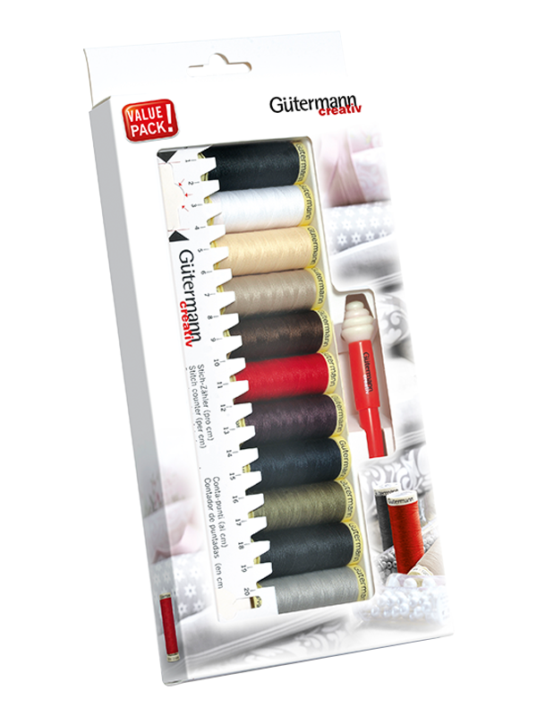 Комплект конци Gütermann Sew-all, 11 макари с мерителна линийка и разпорител Seam-fix mini, 734578