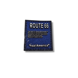 Апликация върху кожа ROUTE 66 синя -3.5 х 4 см, за пришиване