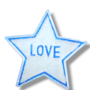Апликация LOVE в звезда, с пайети и пух, 22.5 см, за пришиване