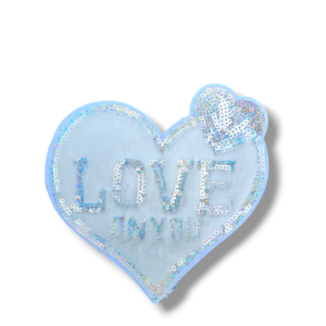 Апликация сърце LOVE On You, с пайети и пух, 19 х 20см, за пришиване