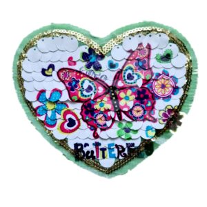 Апликация Сърце Butterfly с пайети, 13.5 см х 11 см, за пришиване
