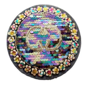 Апликация Кръг със знак Black с пайети, 19.5 см х 19.5 см, за пришиване