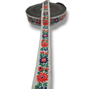 Ширит БГ 17-25000-1, 2.5 см, цветя върху бяла основа